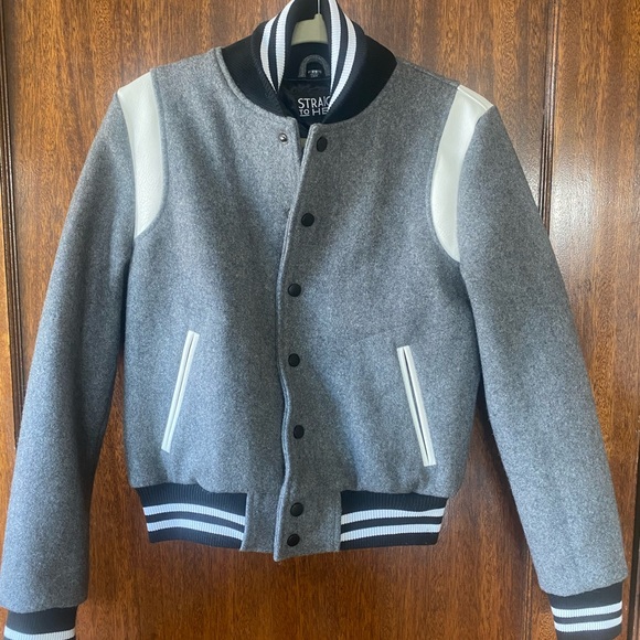 Straight To Hell Unisex Varsity Jacket - XS, GREY - Picture 3 of 6